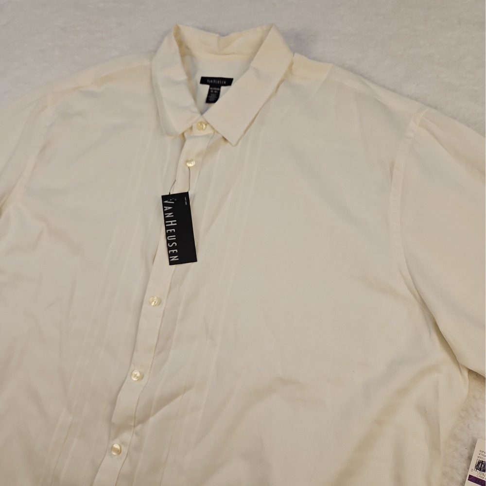 NWT Men's VAN HEUSEN MICRO-SMOOTH HAWAIIAN STYLE SHIRT Size XXL 18-18 1/2 Cream